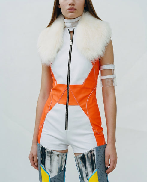 Romper with Fur Collar