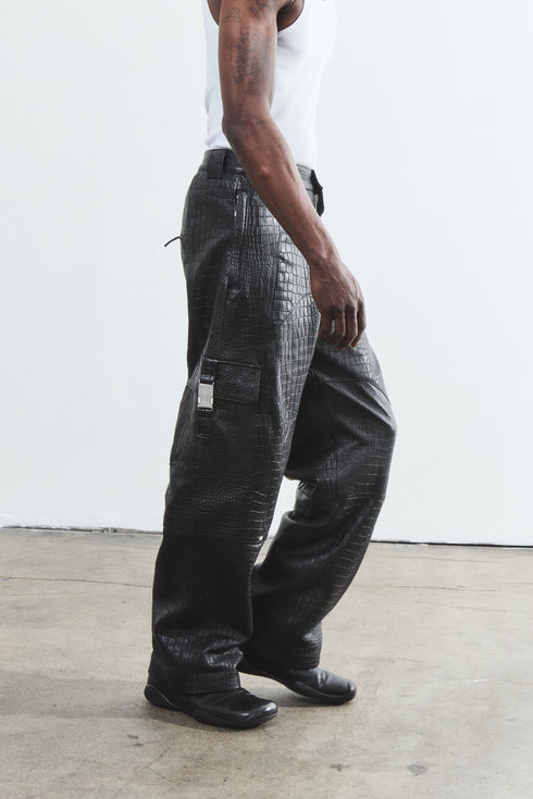 CROCODILE LEATHER CARGO PANTS