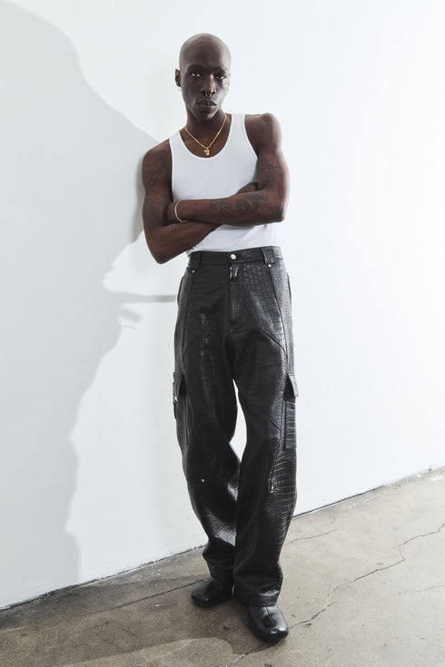 CROCODILE LEATHER CARGO PANTS